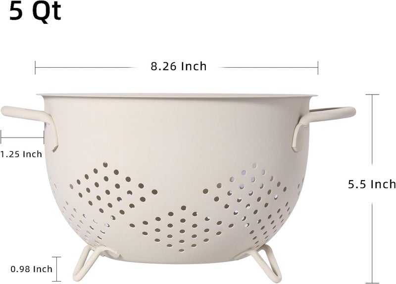 BeFare Metal Colander 5 Quart Powder Coated Self-draining Metal Strainer with Base,Kitchen Pasta Fruit Vegetable Basket with Double Handles (Sand Yellow) - Image 2